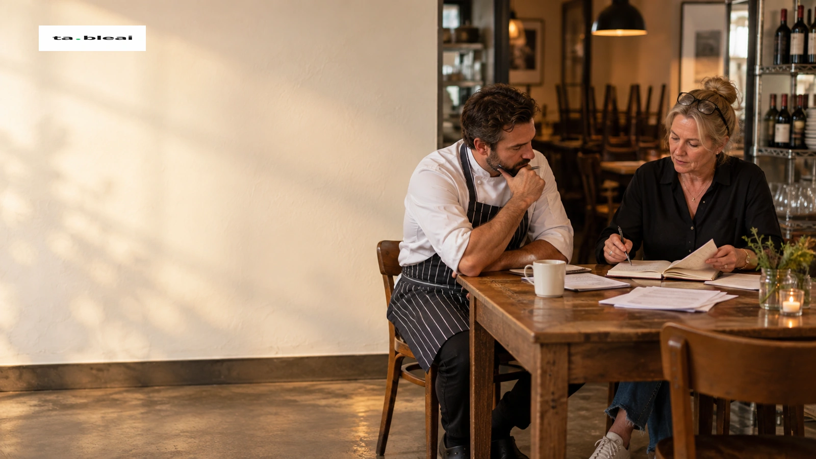 Manager reviewing a weekly stock notebook