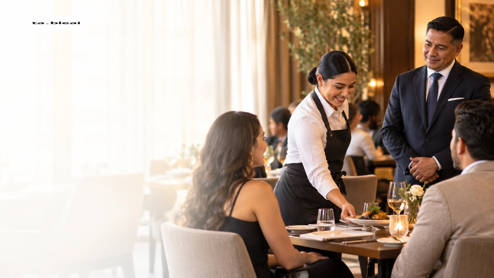 Manager observing attentive guest service