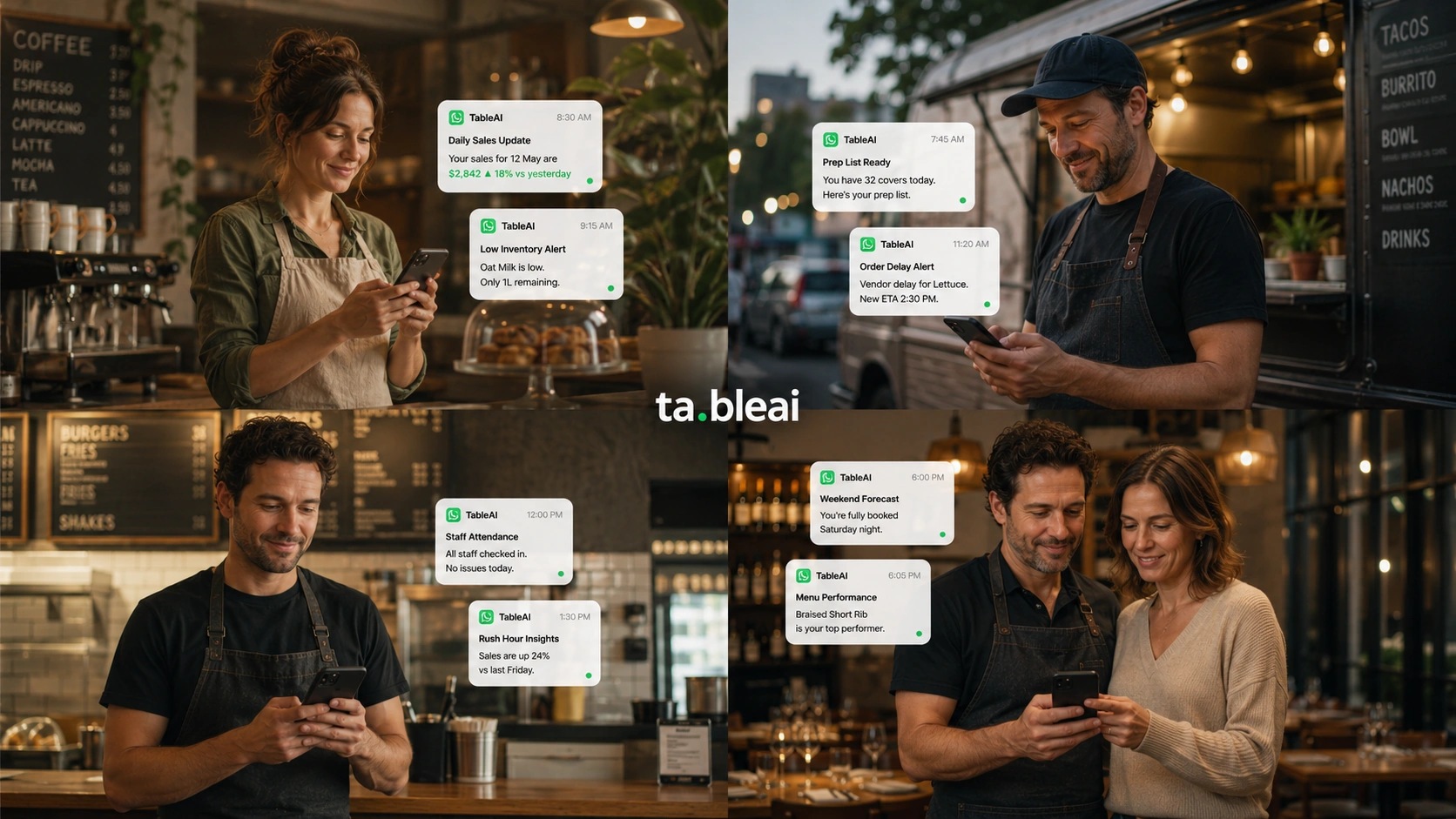 TableAI works for cafés, food trucks, quick service, and full-service restaurants