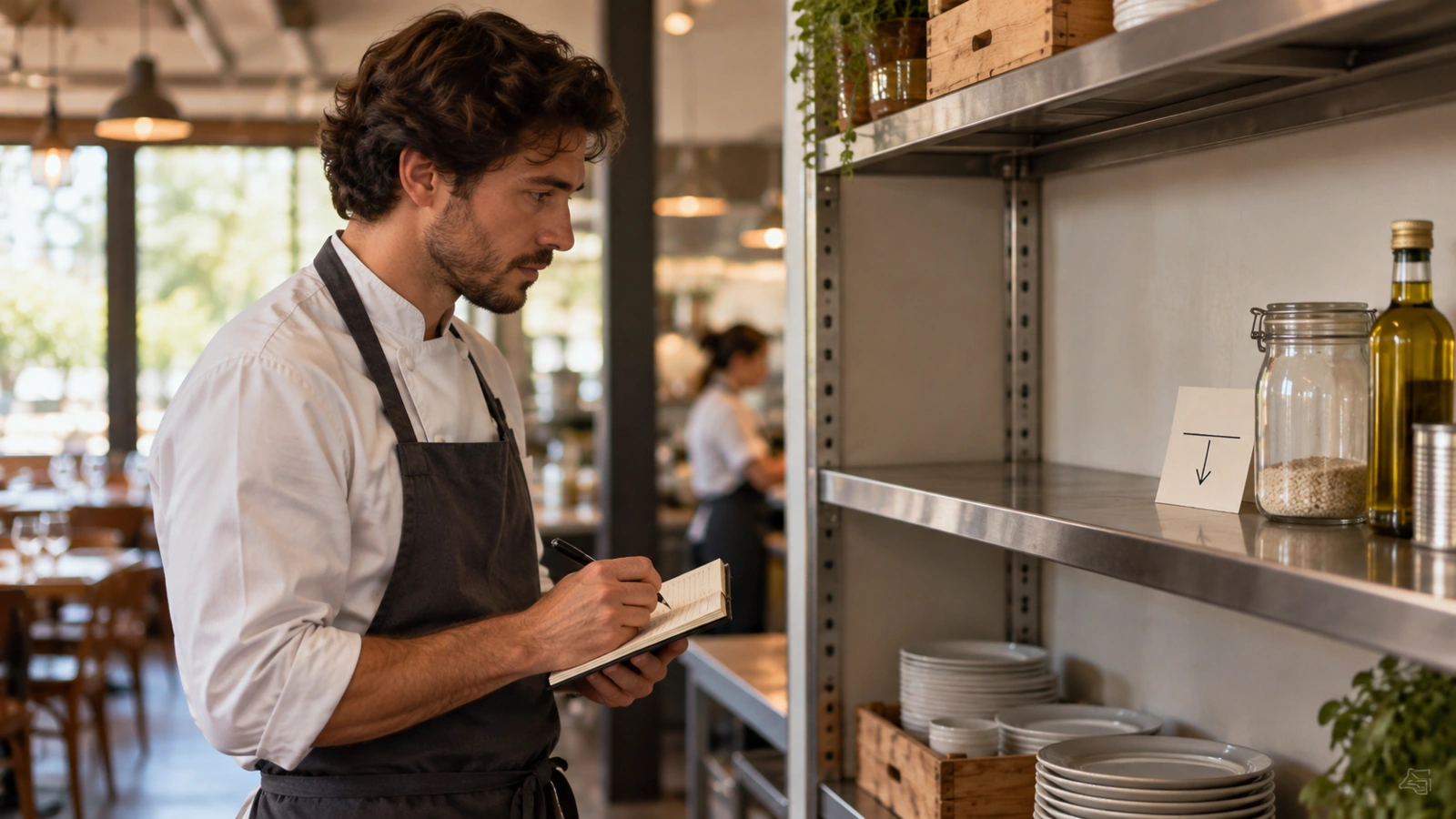 Restaurant shelf near its minimum level